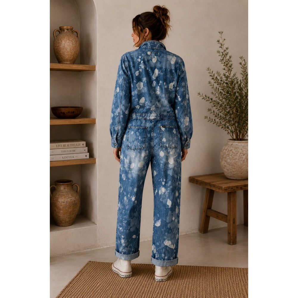Lee Union-Alls Bleach Splatter Denim Coveralls Jumpsuit Small Utility Boho 90s - Picture 2 of 16
